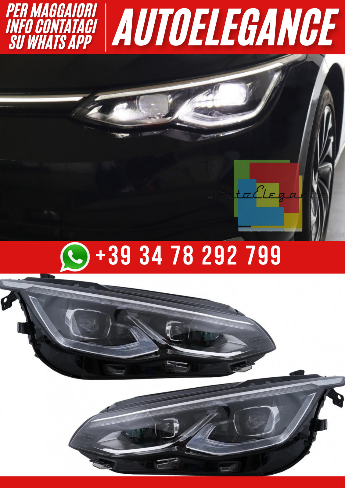 Phares Avant LED Appropri&eacute;s pour VW Golf 8 VII (2020-2024)