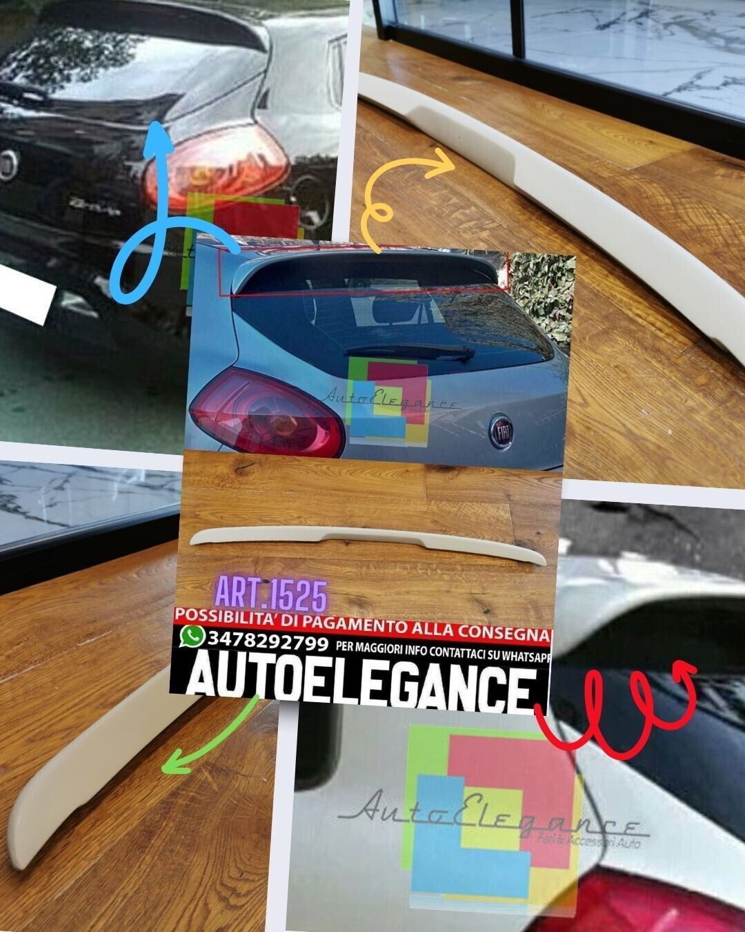 SPOILER DE TOIT ADAPT&Eacute; POUR FIAT BRAVO 2007-2014 LOOK SPORT DESIGN BRUT