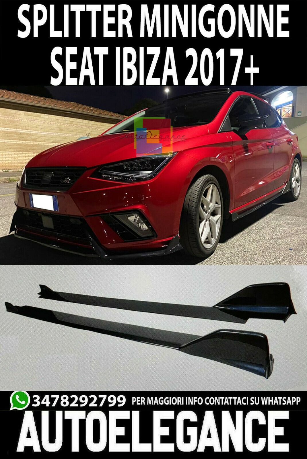 Lames Seat Ibiza V 5 2017+ Spoiler Lat&eacute;ral Sous Mini-Jupes ABS Noir S&eacute;parateur