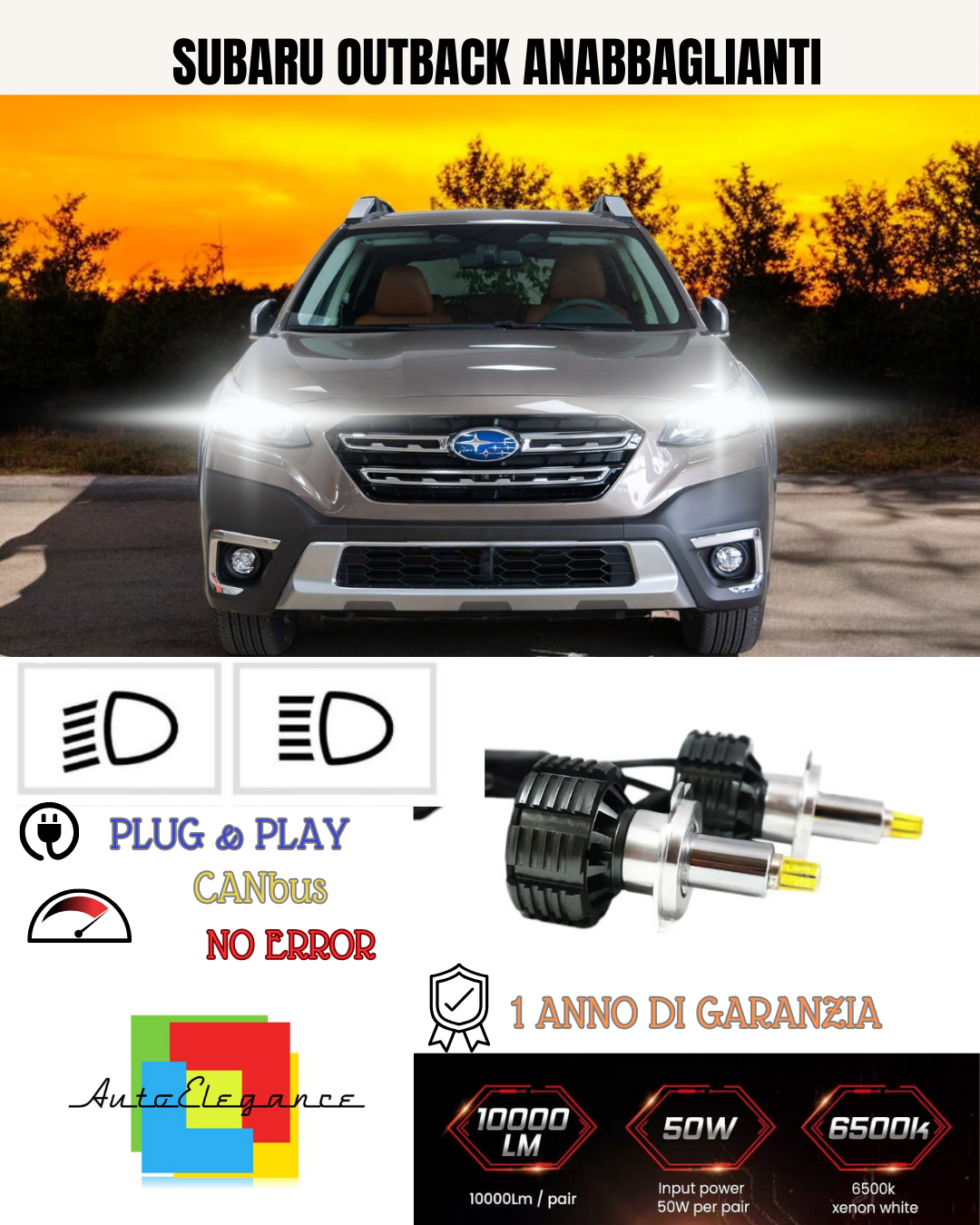 KIT LED H7 PER SUBARU OUTBACK BIANCO 9600 LUMEN 6000K ANABBAGLIANTI