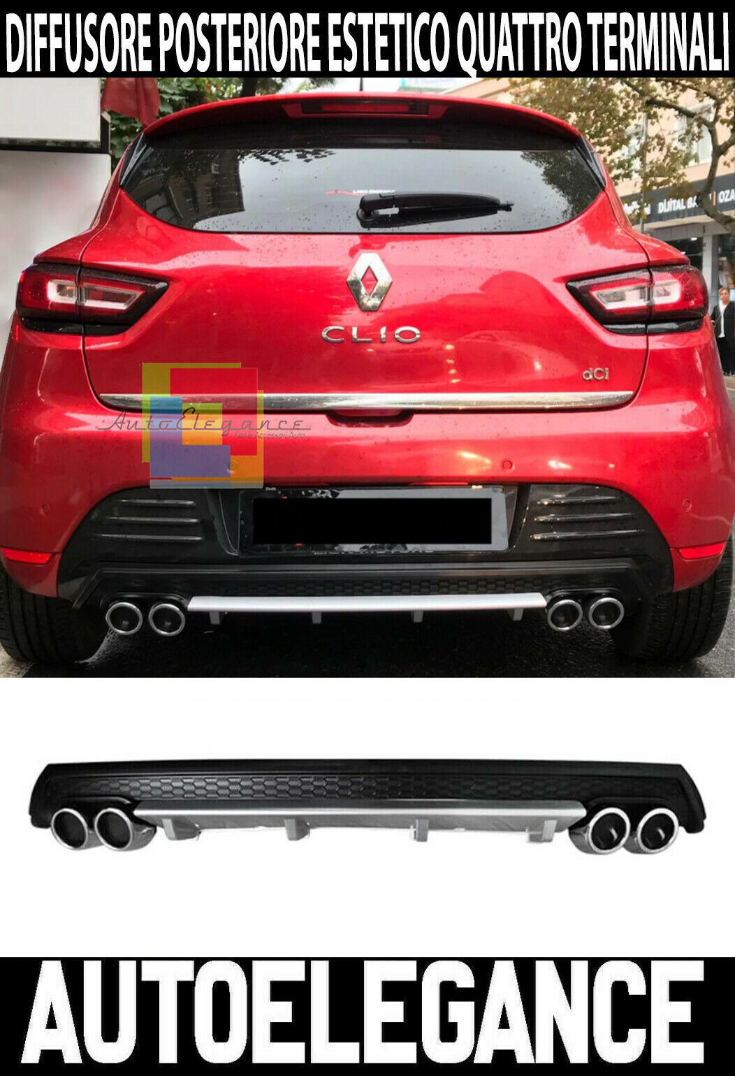 RENAULT CLIO 4 DIFFUSORE POSTERIORE QUATTRO TERMINALI ABS ESTETICO U-