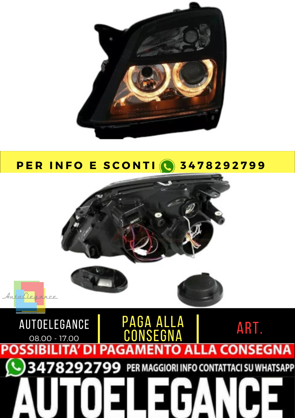 🔥Set fari Angel Eyes per Opel Vectra C + Signum in vetro trasparente nero H7🔥