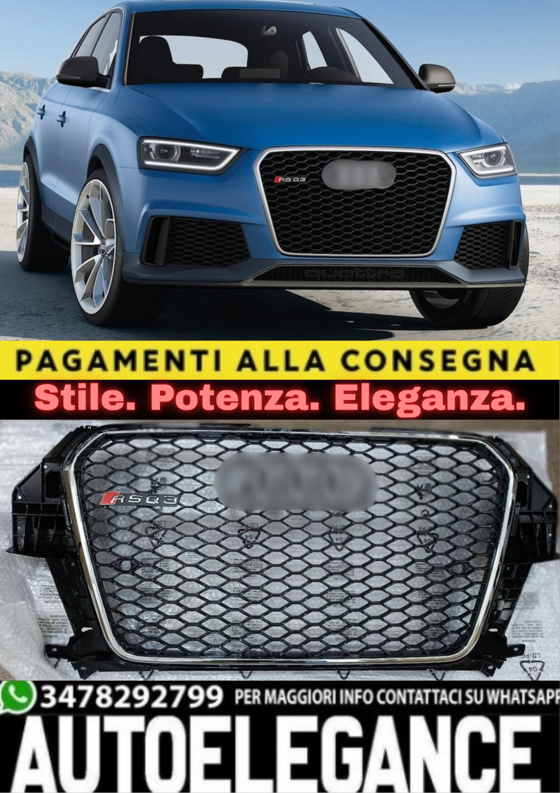 1946?GRIGLIA PER AUDI Q3 8U 2011-2015 LOOK RSQ3 NERA PROFILO CROMATO?