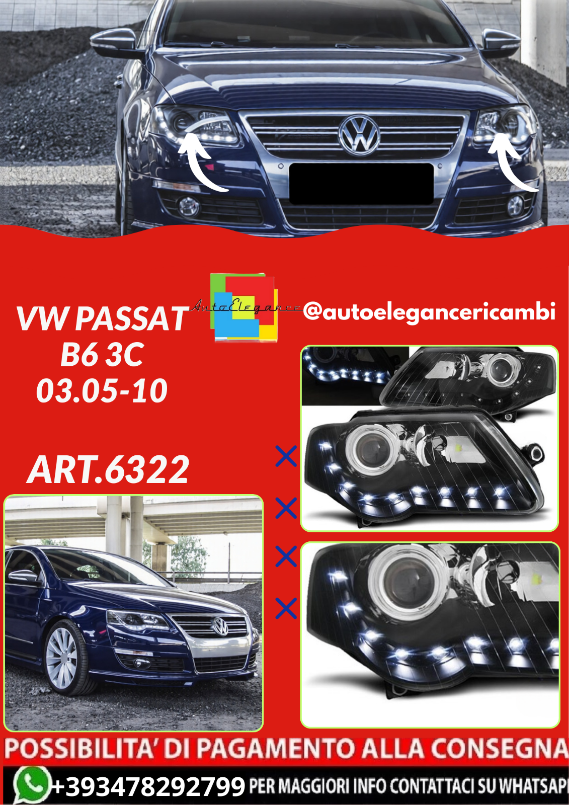 ART.6322 Frontscheinwerfer VW Passat B6 3C 03.2005–2010 schwarz