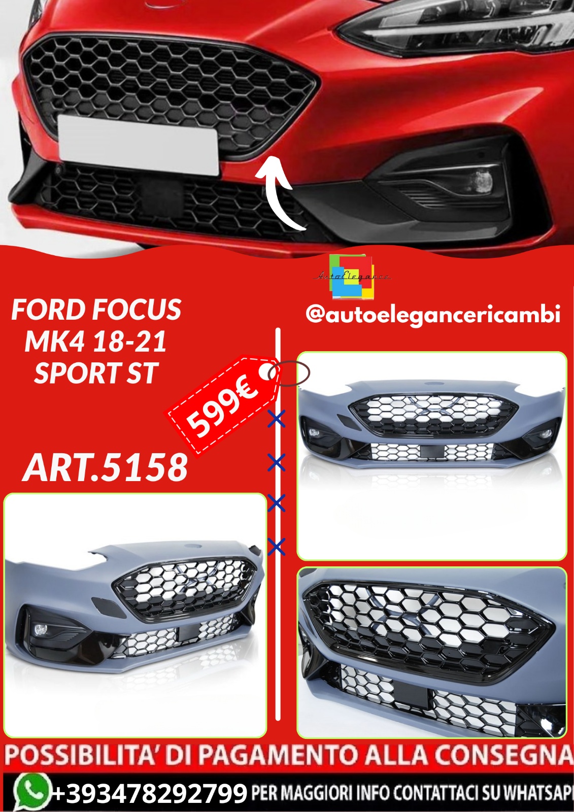 ART.5158  PARAURTI ANTERIORI FORD FOCUS MK4 18-21 SPORT ST