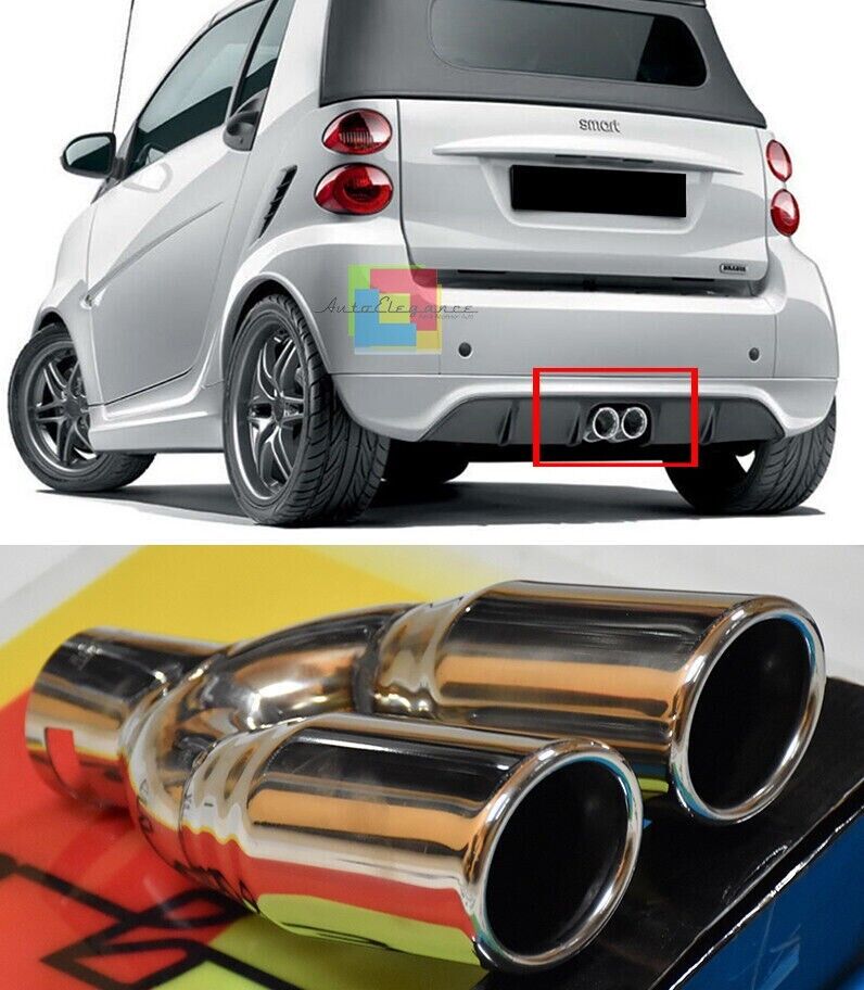 DOPPELTER AUSPUFFSCHALLD&Auml;MPFER EDELSTAHL CHROM F&Uuml;R SMART 451 2007+