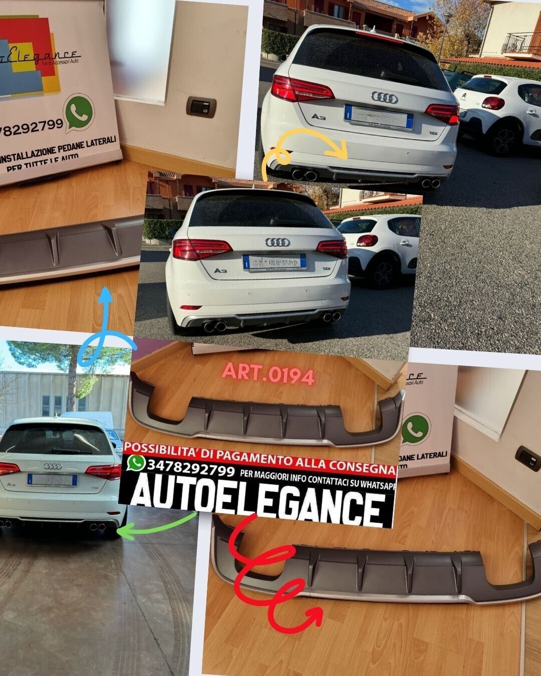 DIFFUSOR GEEIGNET F&Uuml;R AUDI A3 8V 2017-2020 SPORTBACK STO&szlig;STANGE STANDARD-LOOK S3