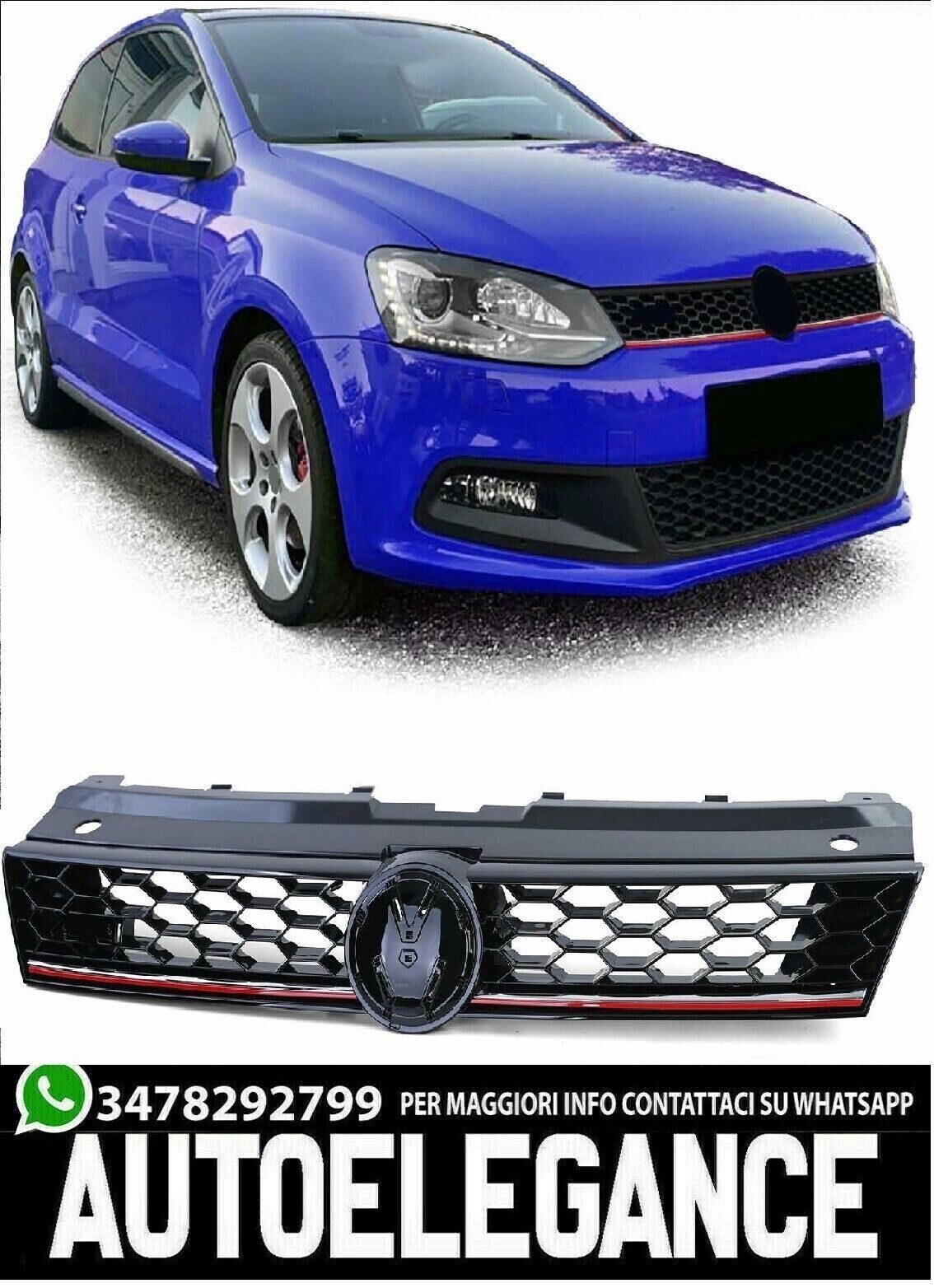 Rejilla Sport en Negro Brillo con Rojo para VW Polo 5 6R 6C 09-17