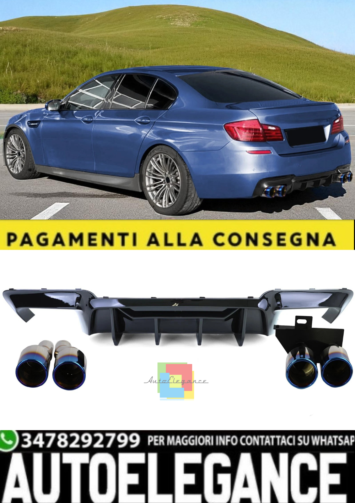 Set Conversion Diffuseur Arri&egrave;re + Terminaux D&rsquo;&Eacute;chappement pour BMW Serie 5