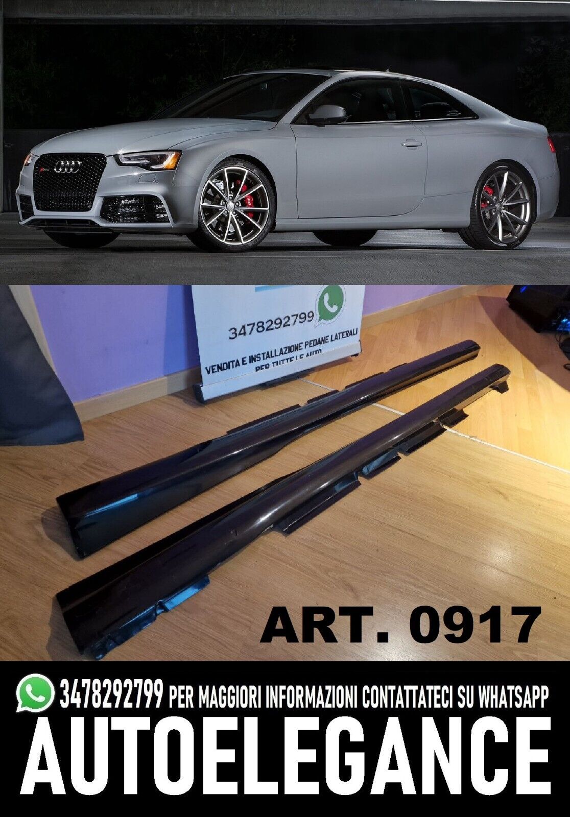 Faldas Lateral para Audi A5 Coupe Cabrio 2007-2016 Look Sport RS5 Crudas