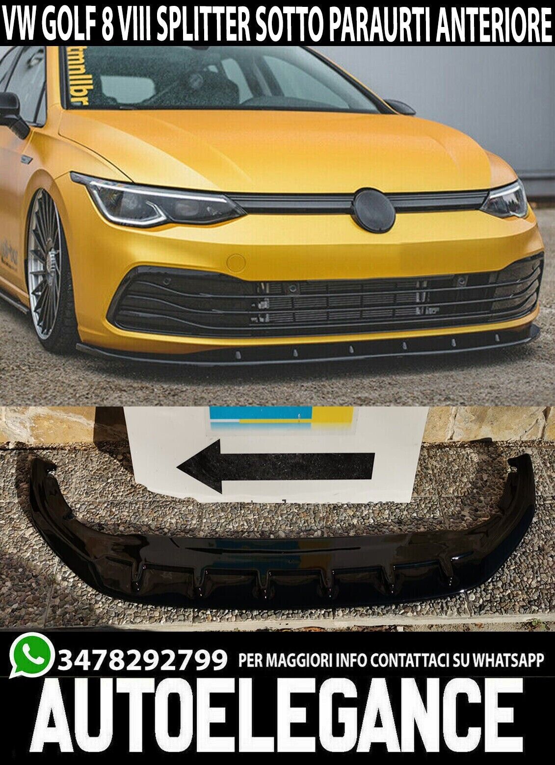 SPLITTER POUR VW GOLF 8 STANDARD SOUS PARE-CHOC AVANT ABS LAME NOIR BRILLANT