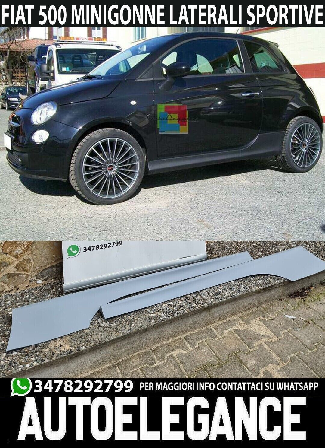 PAR DE FALDAS LATERALES FIAT 500 SPORTY LOOK BAJO PUERTA VRT 0089