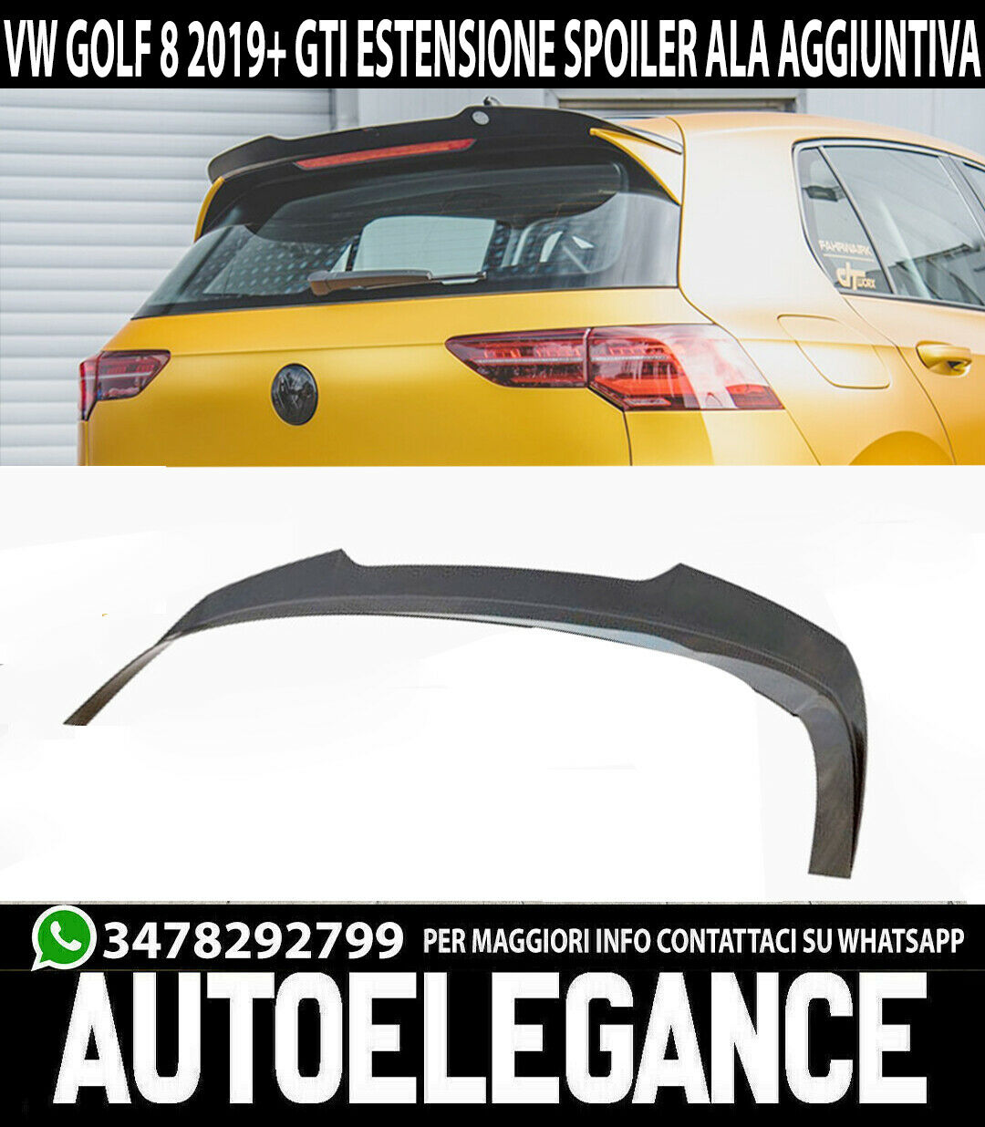 VW GOLF 8 VIII SPOILER TETTO POSTERIORE AGGIUNTIVO ABS NERO ALA .-.