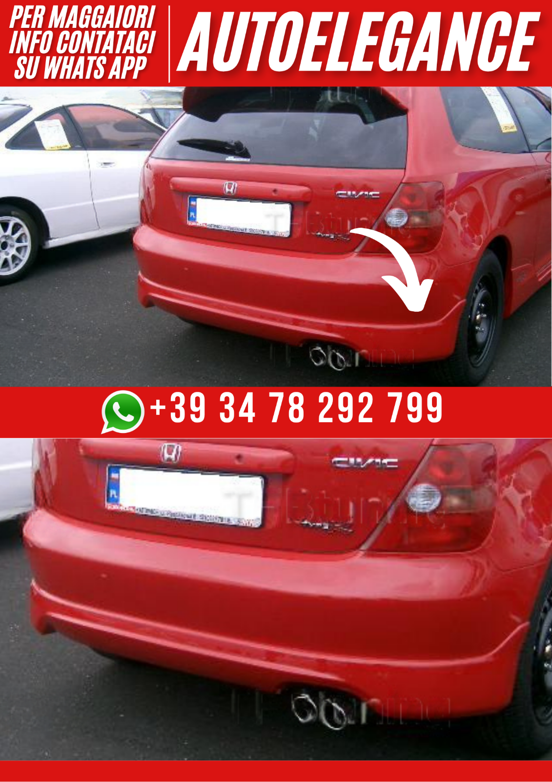 ?? Heckspoiler Sto&szlig;stange Kompatibel Mit Honda Civic 3 T&uuml;rer 2001 &ndash; 2006 ??