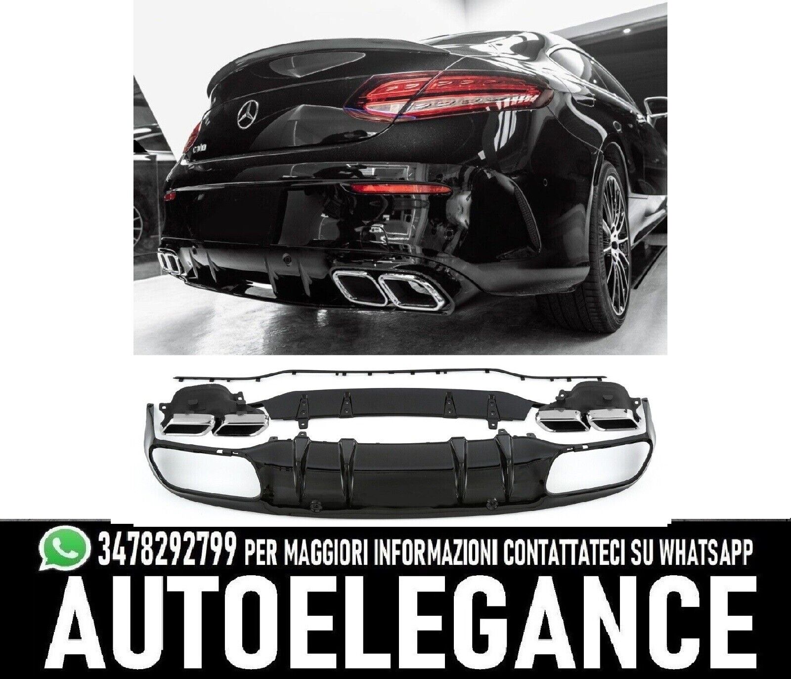 DIFFUSEUR + PLAQUETTES D'ECHAPPEMENT 2x2 (CHROME) AMG POUR MERCEDES CLASSE C A20