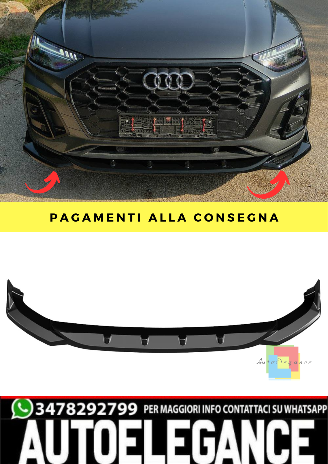 ?Splitter adatto per Audi Q5 Mk2 FL 2021+ - Bumper  Front NERO LUCIDO ?
