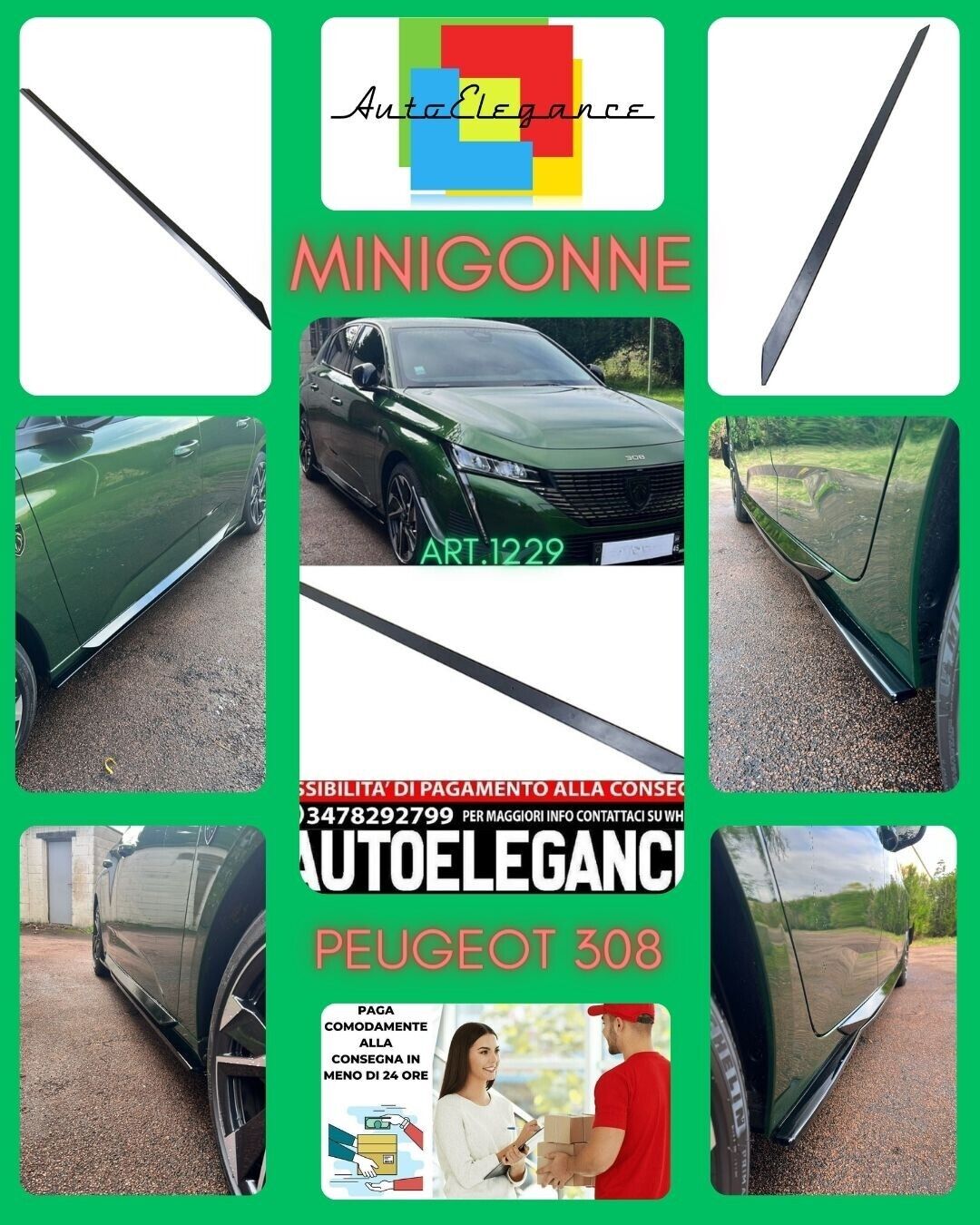 Schweller Geeignet F&uuml;r Peugeot 308 Look Schwarz Gl&auml;nzend Design Sport