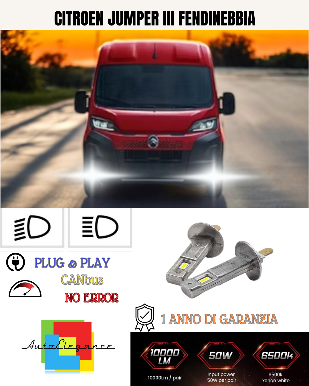 KIT LED H1 CITROEN JUMPER MK3 FENDINEBBIA 6000K BIANCO 6000 LUMEN