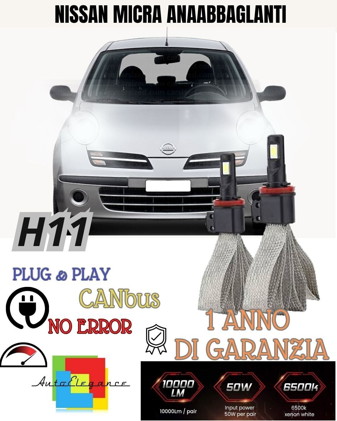 KIT FULL LED H11 NISSAN MICRA MK5 V 6000K CANBUS 6400 LUMEN ANABBAGLIANTI