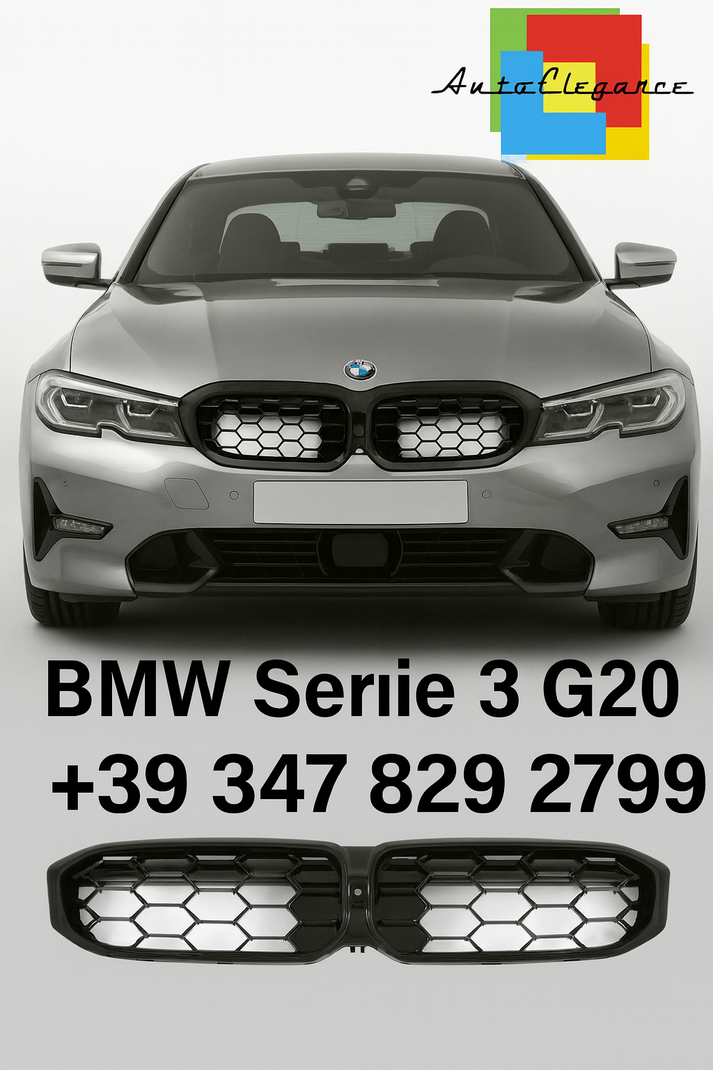 Gitter Geeignet f&uuml;r BMW Serie 3 G20/G21 LCI &ndash; Doppelt BAR Schwarz Gl&auml;nzend