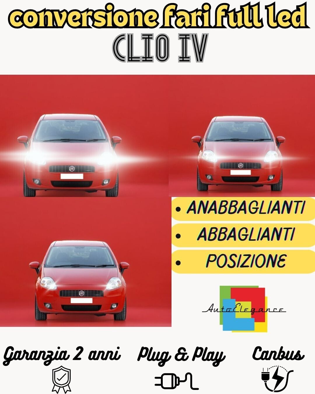 KIT FARI FULL LED H4 PER FIAT GRANDE PUNTO 6000K CANBUS XENO AD ALTA LUMINOSITA'