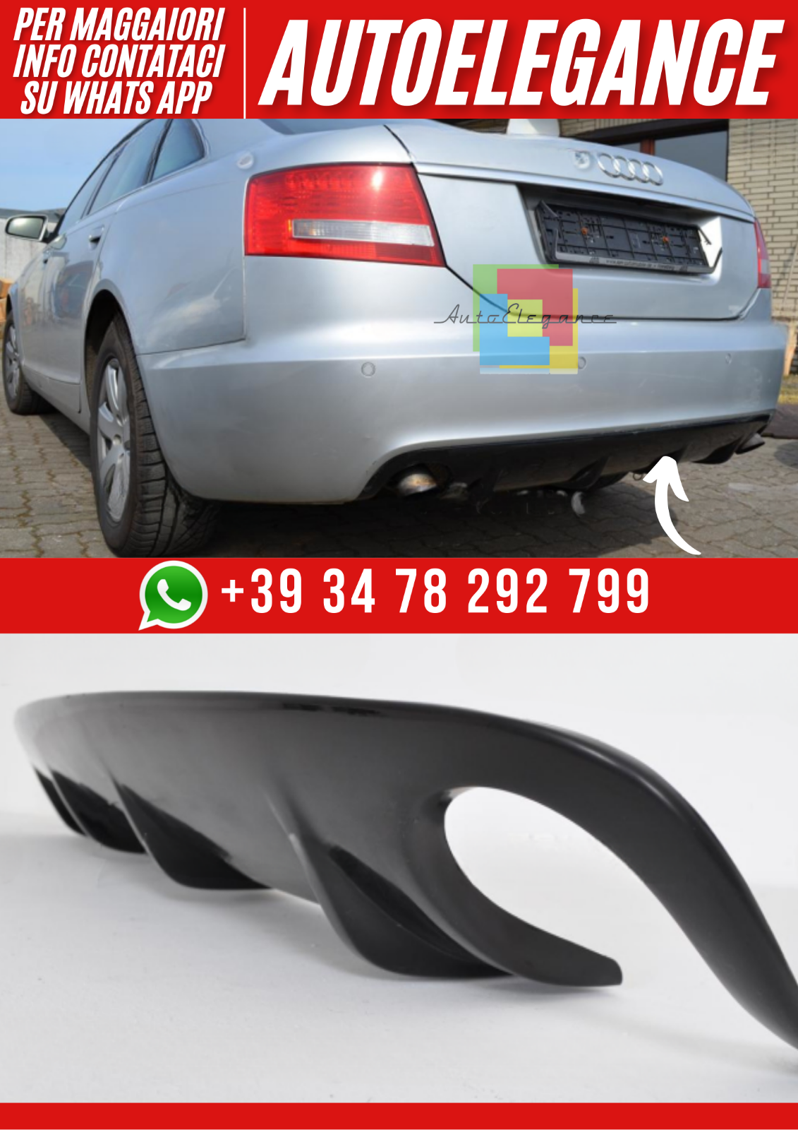 Diffusore posteriore paraurti per Audi A6 C6 Berlina 2004–2009 – Look RS6 v1