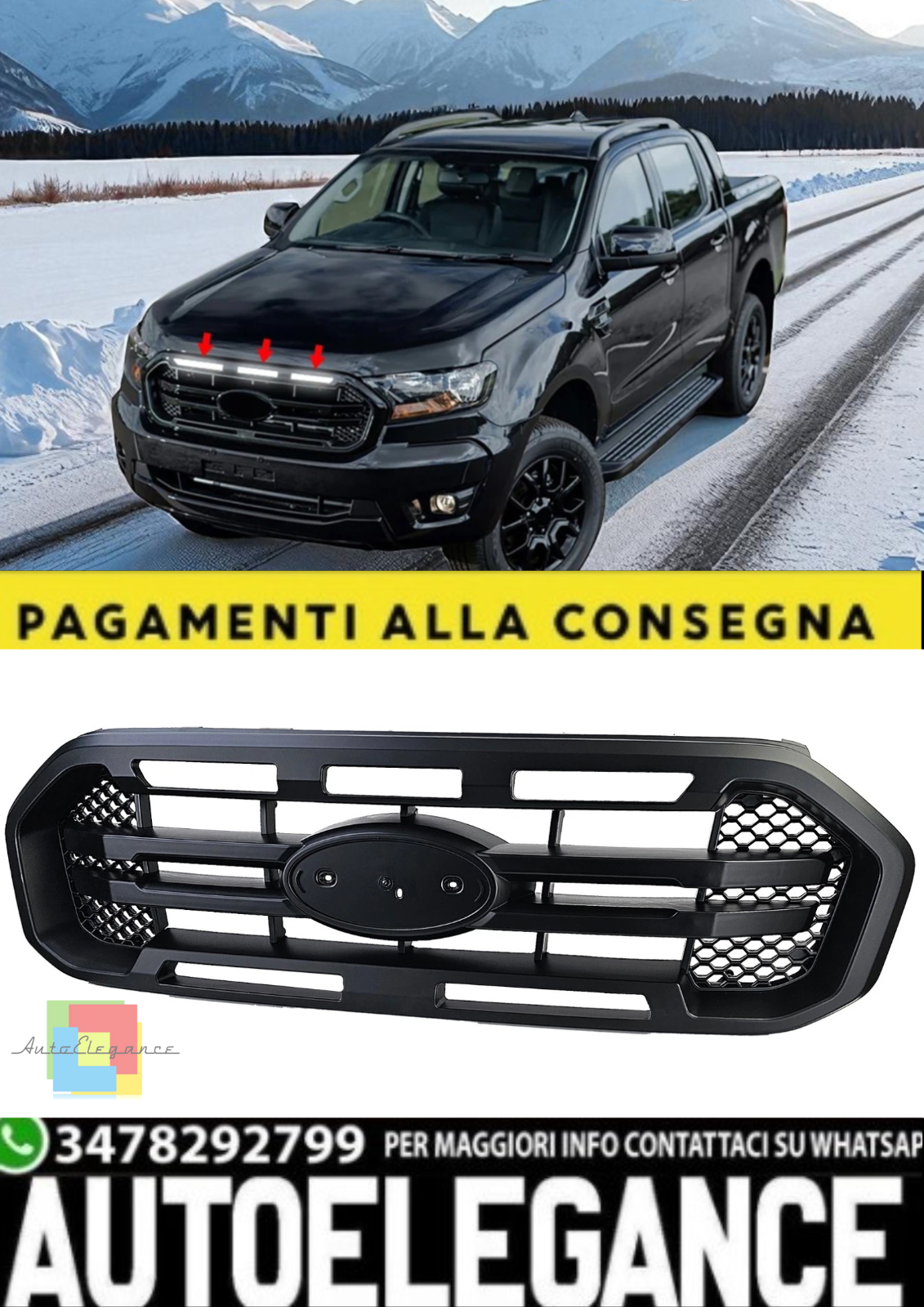 Grill Double BAR Black With LED for Ford Ranger T8 (2019&ndash;2023) &ndash; 2.0 TDCI