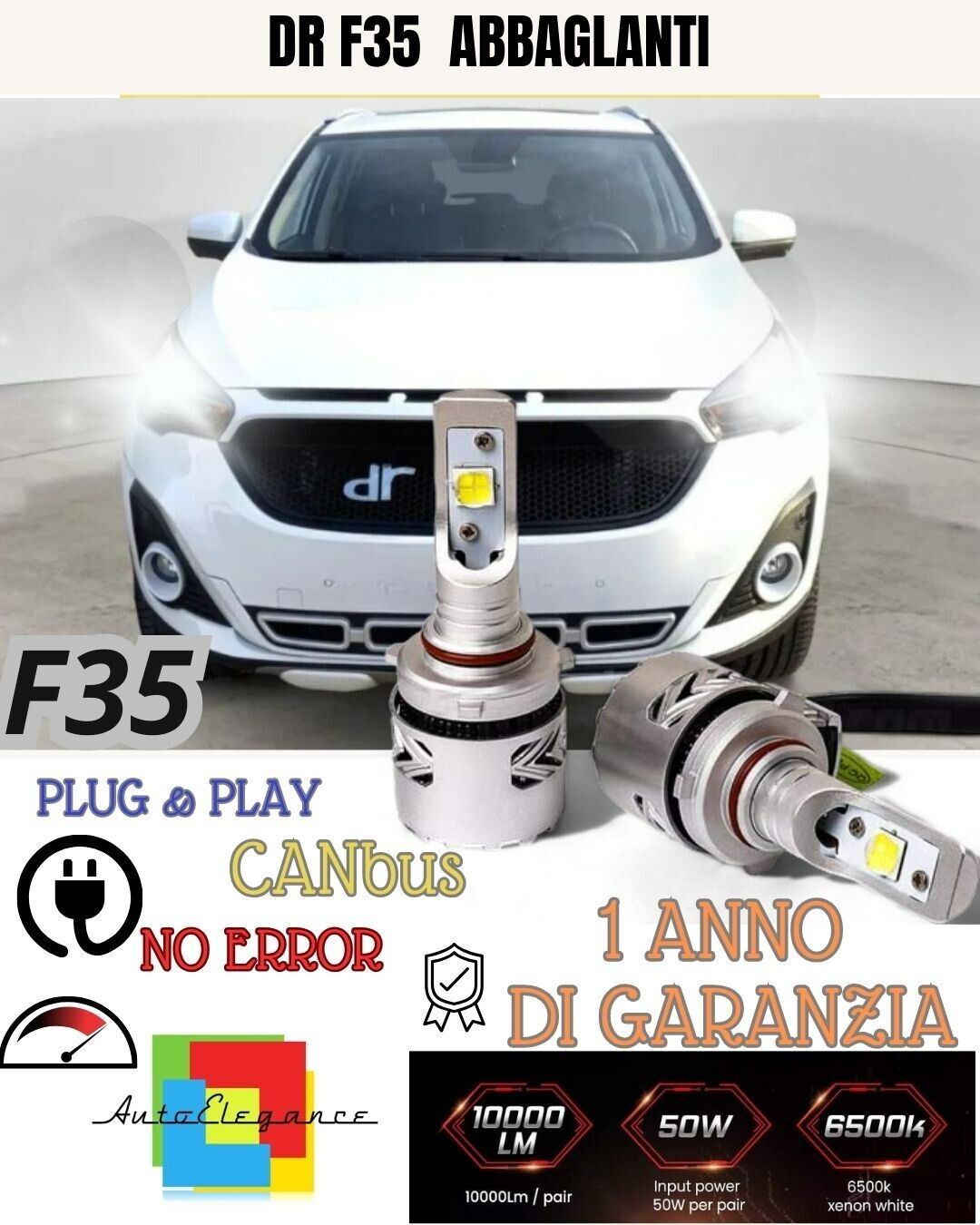 KIT MONO LED MONOLED 6500K DR F35 ANABBAGLIANTI ABBAGLIANTI CANBUS 12000 LUMEN