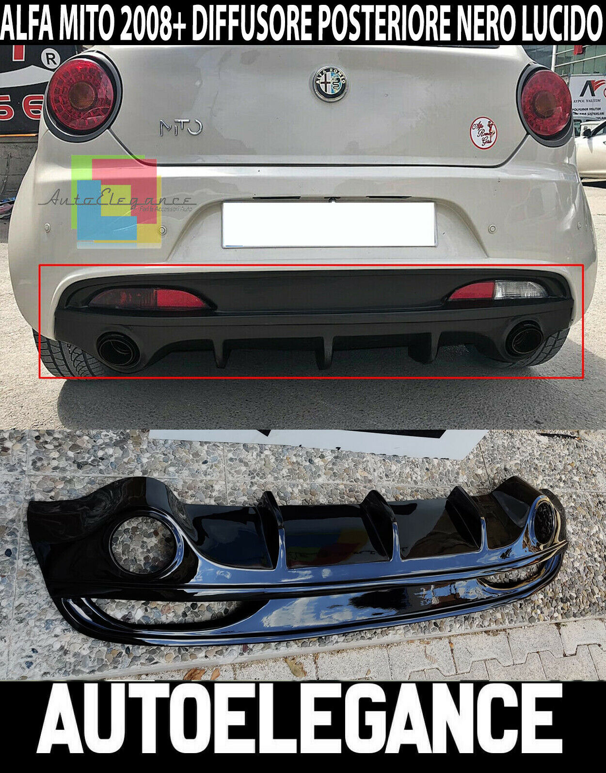 DIFFUSORE ALFA ROMEO MITO SOTTO PARAURTI POSTERIORE DAM NERO LUCIDO SPORT .-