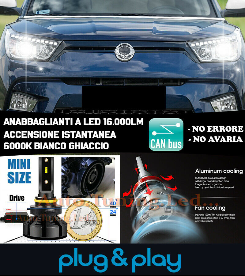 SSANGYONG TIVOLI LAMPADE ANABBAGLIANTI LED 16.000LUMEN CAMBUS