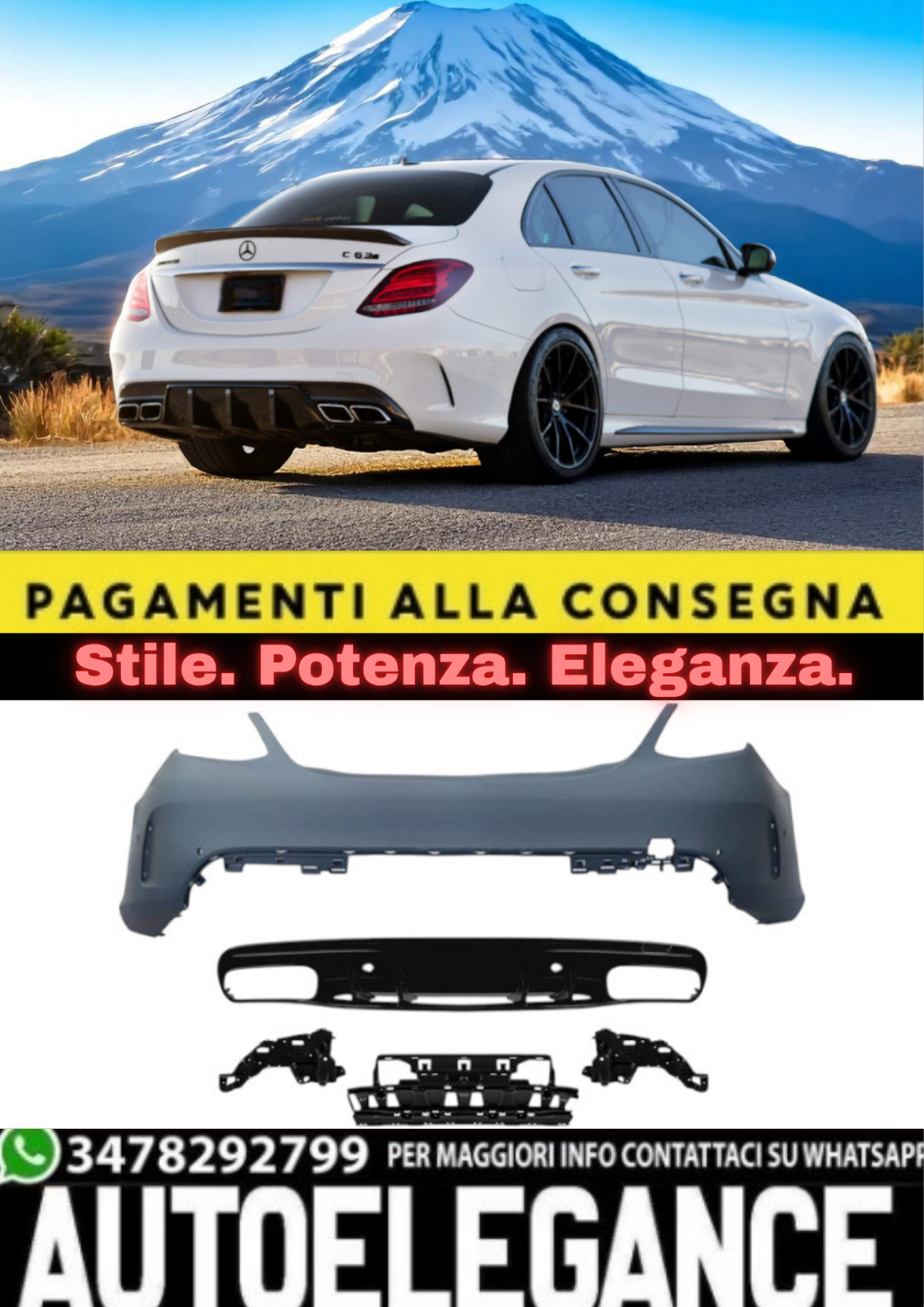 💫Paraurti Posteriore Look C63 AMG Restyling per Mercedes Classe C W205 💫