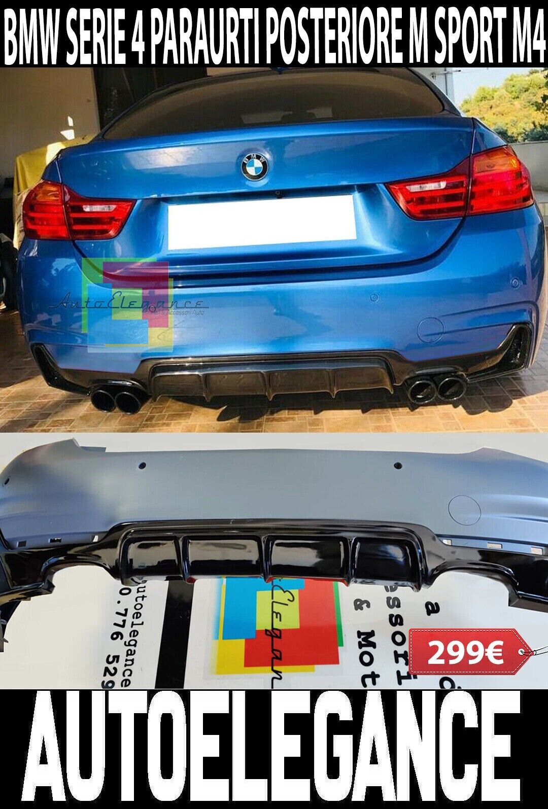 BMW SERIE 4 F32 F33 PARACHOQUES TRASERO LOOK M SPORT M4 DOBLE ESCAPE