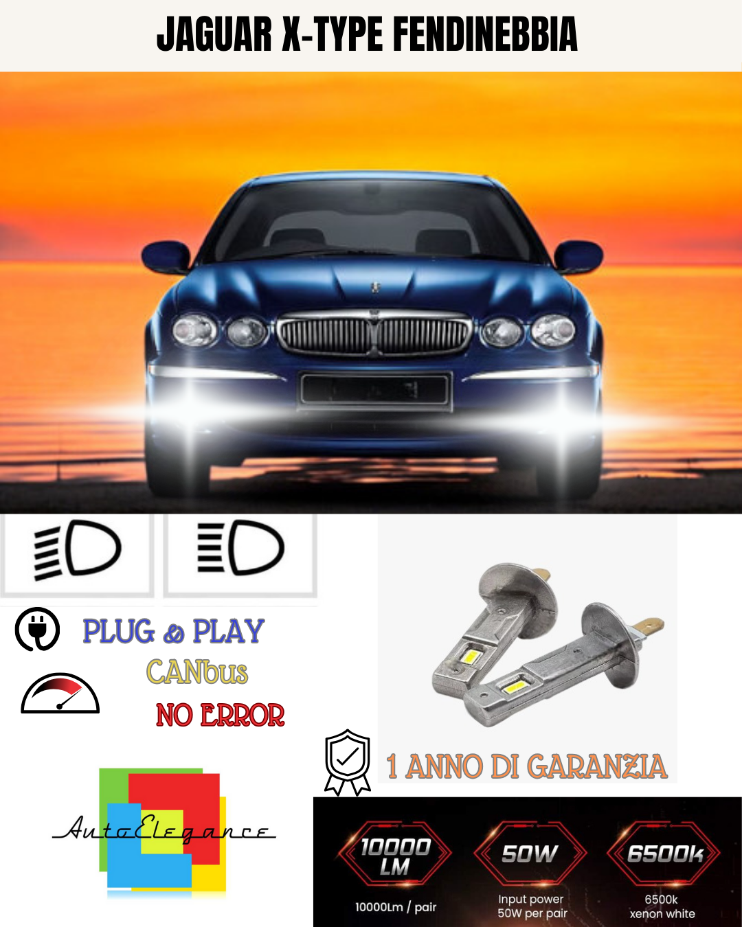 KIT LED H1 JAGUAR X-TYPE 6000K BIANCO FENDINEBBIA
