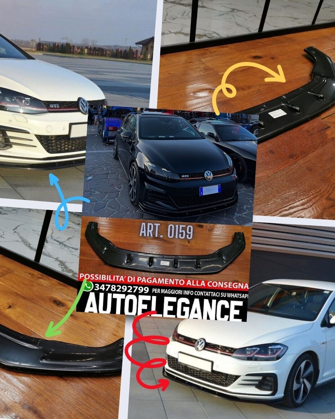 SPLITTER ADATTO PER VW GOLF 7.5 GTI GTD RLINE 2017-2019 LOOK NERO LUCIDO V1