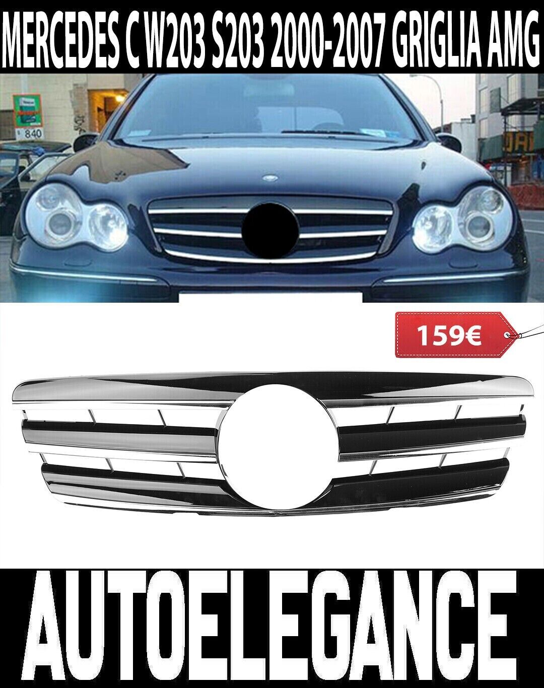 CHROMVERZIERUNG F&Uuml;R DEN VORDEREN K&Uuml;HLERGRILL MERCEDES C-KLASSE W203 2000-2007, S