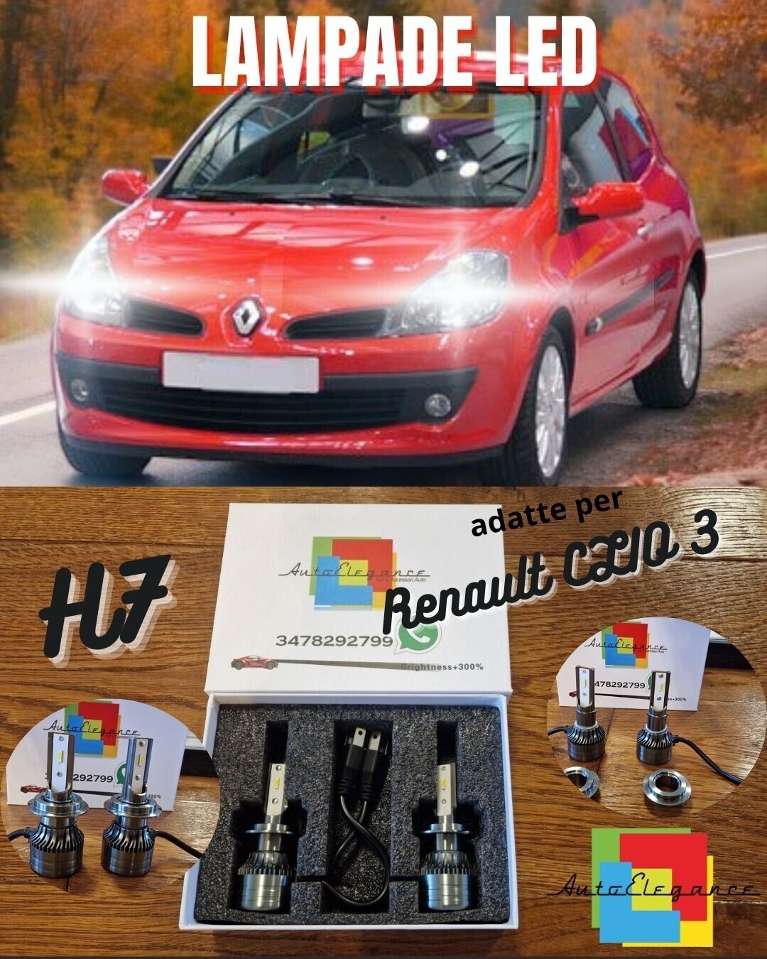 Luci LED CANbus PER Renault CLIO 3 Restyling ANABBAGLIANTI H7 6500K Bianco 8000L