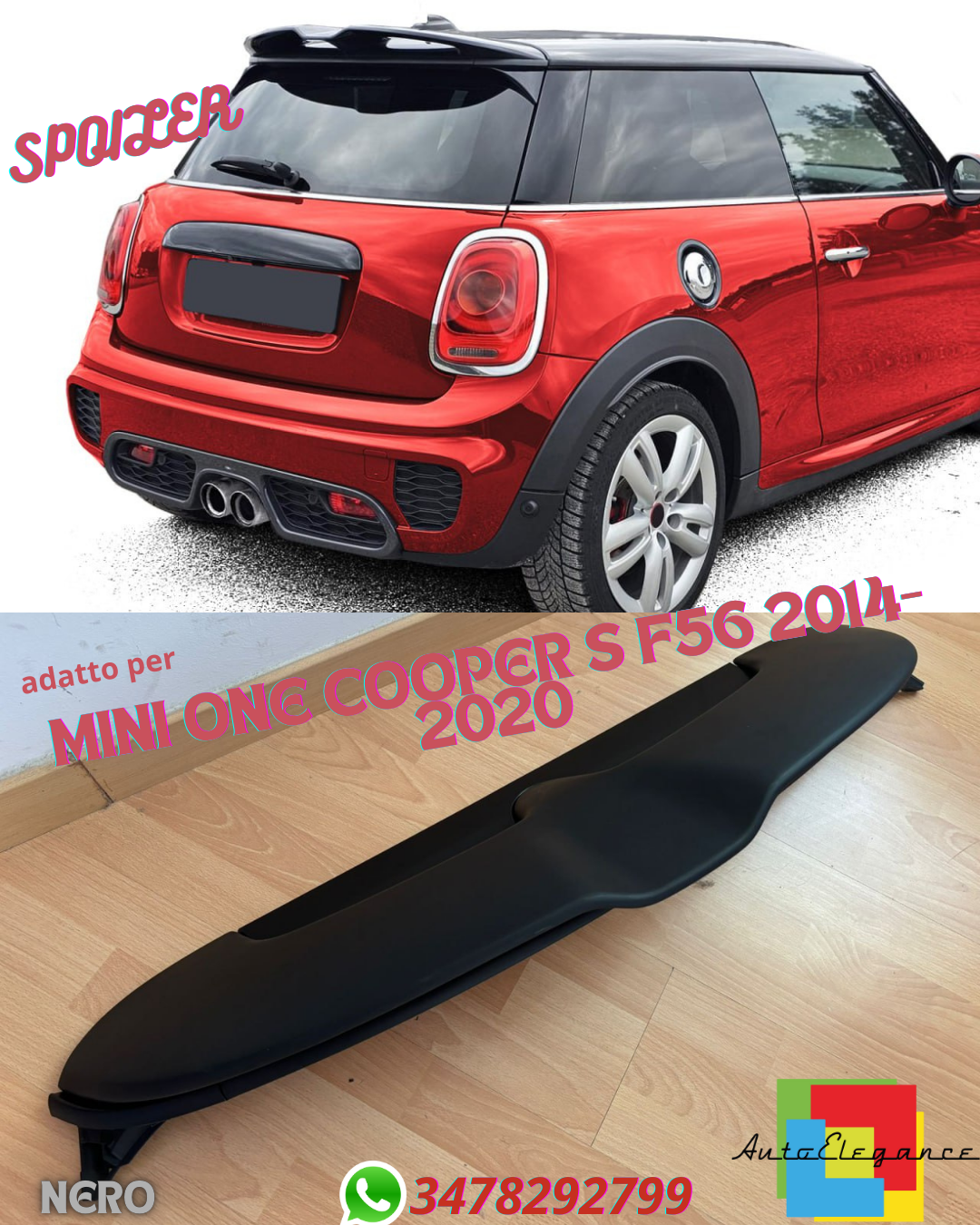 SPOILER ADATTO PER MINI ONE COOPER S F56 2014-2020 LOOK PERFORMANCE GREZZO