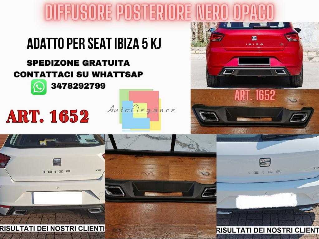 DIFFUSORE ADATTO PER SEAT IBIZA 5 KJ 2017-2021 LOOK FR DESIGN NERO OPACO