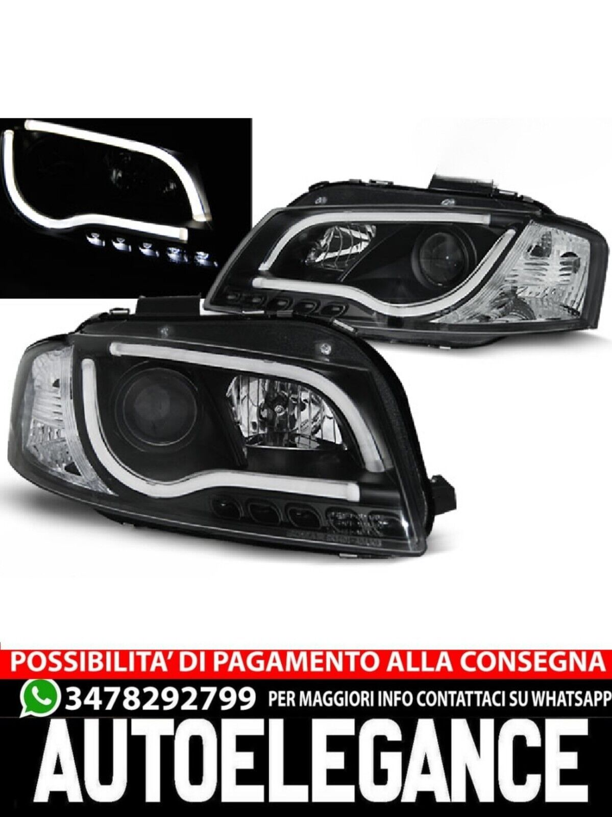 TUBO FARI NERO ADATTI COMPATIBILI per AUDI A3 8P 05.03-03.08