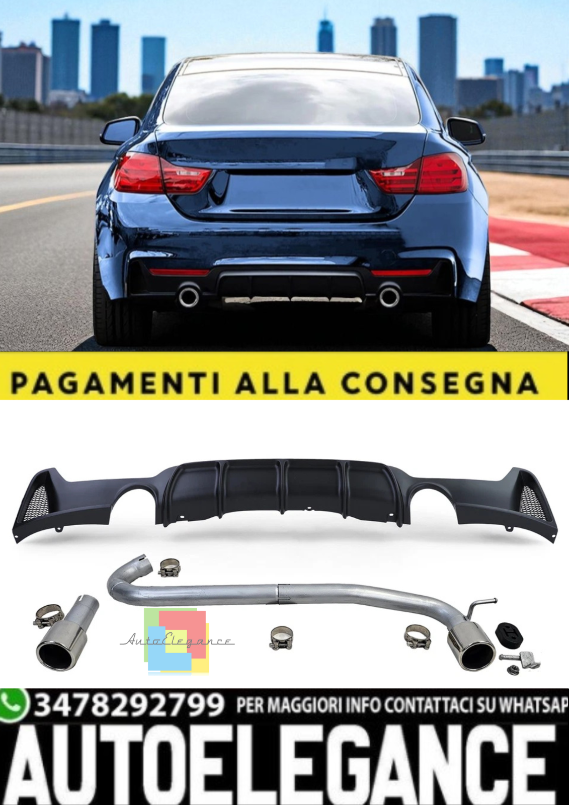 Diffusore Posteriore Opaco + Terminale di Scarico Adatto per BMW Serie 4 F32