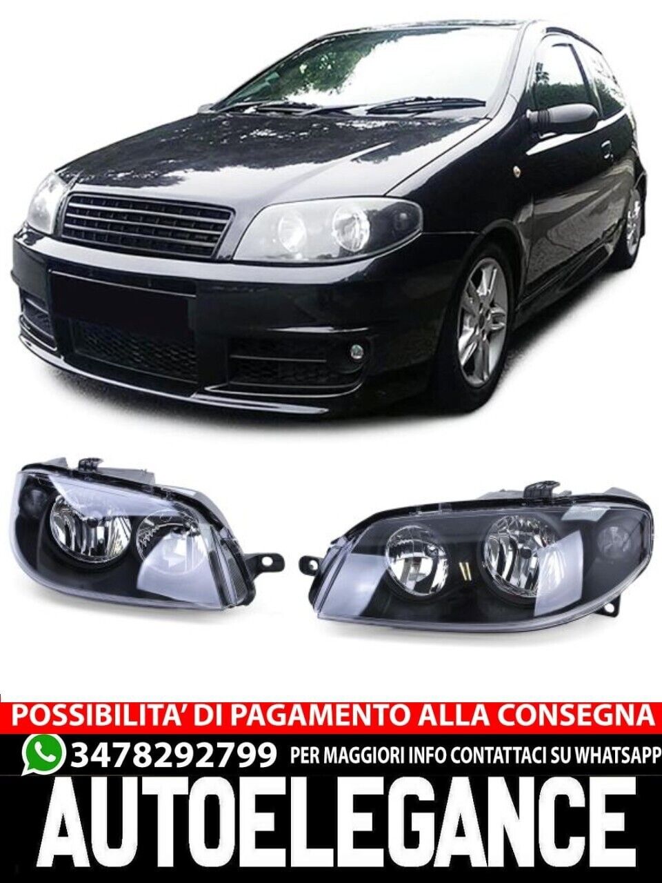 1838 Phares Noir Droite Gauche Appropri&eacute;s pour Fiat Punto 03-05