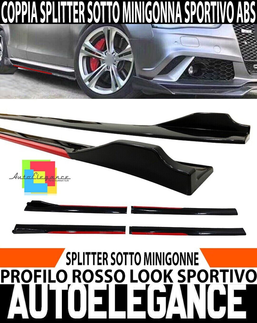 AUDI PAAR SPLITTER UNTER SPORT SEITENSCHWELLEN ROTE SEITENSCHWELLEN 210CM-