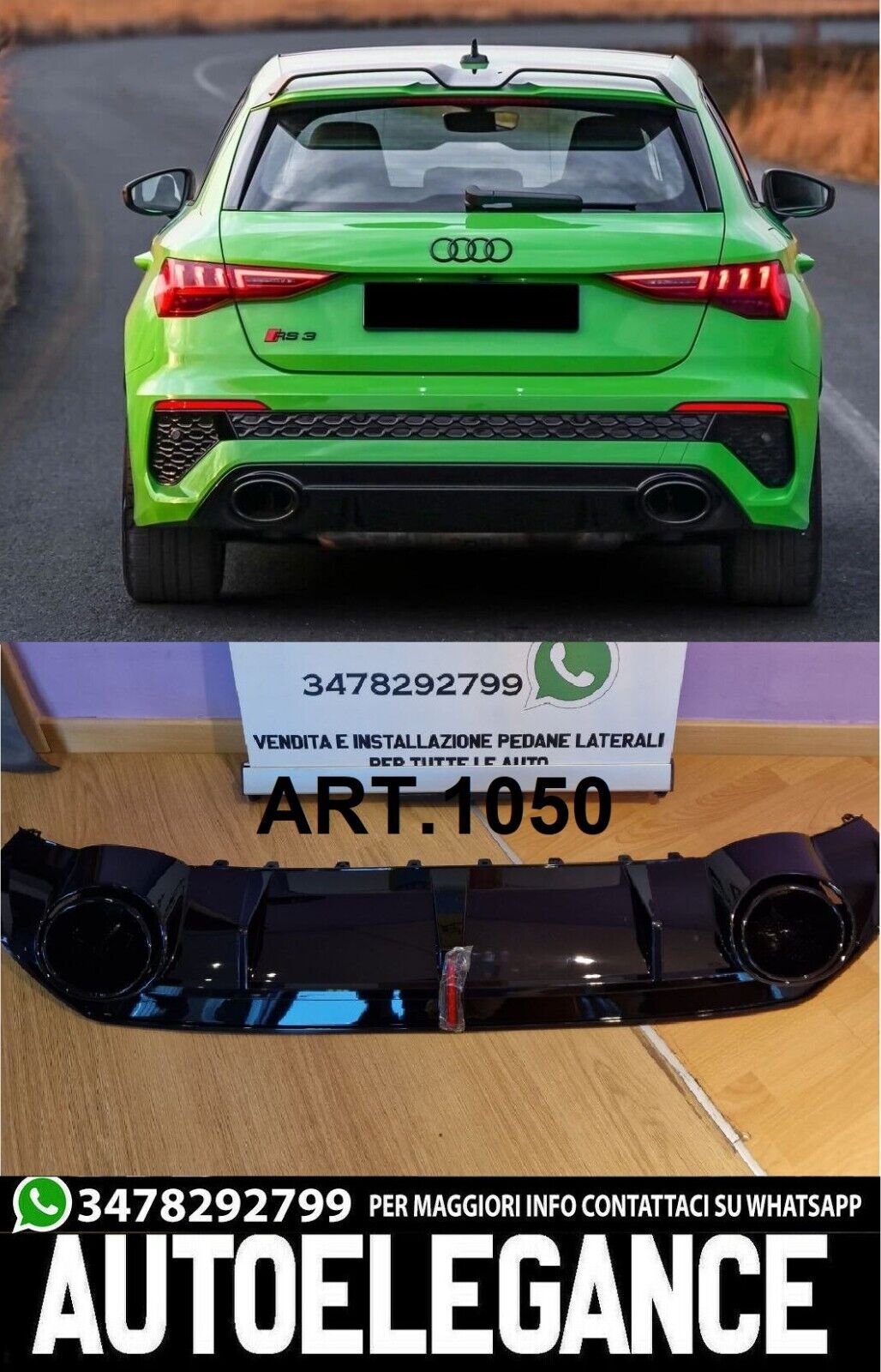 Diffuseur A3 8Y 2020+ Sportback Look RS3 Pour Pare-Chocs Gel Sline