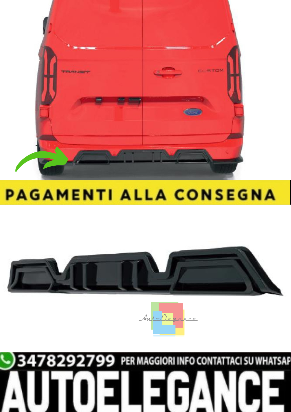 DIFFUSORE Hinten f&uuml;r Ford Transit Custom Mk2 (2023