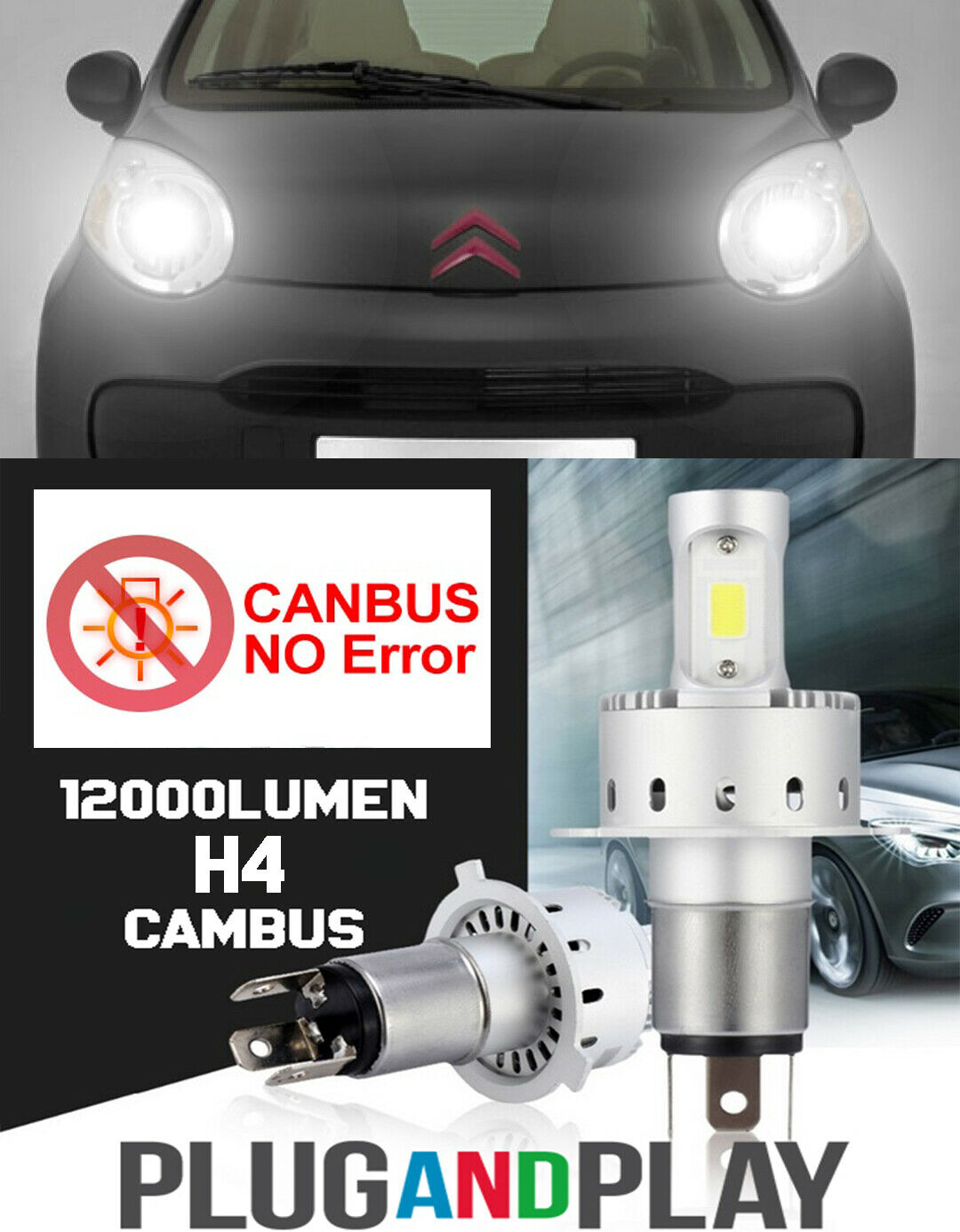 KIT LAMPADE H4 BI-LED LED CITROEN C1 MK1 NO AVARIA 12.000LM CAMBUS