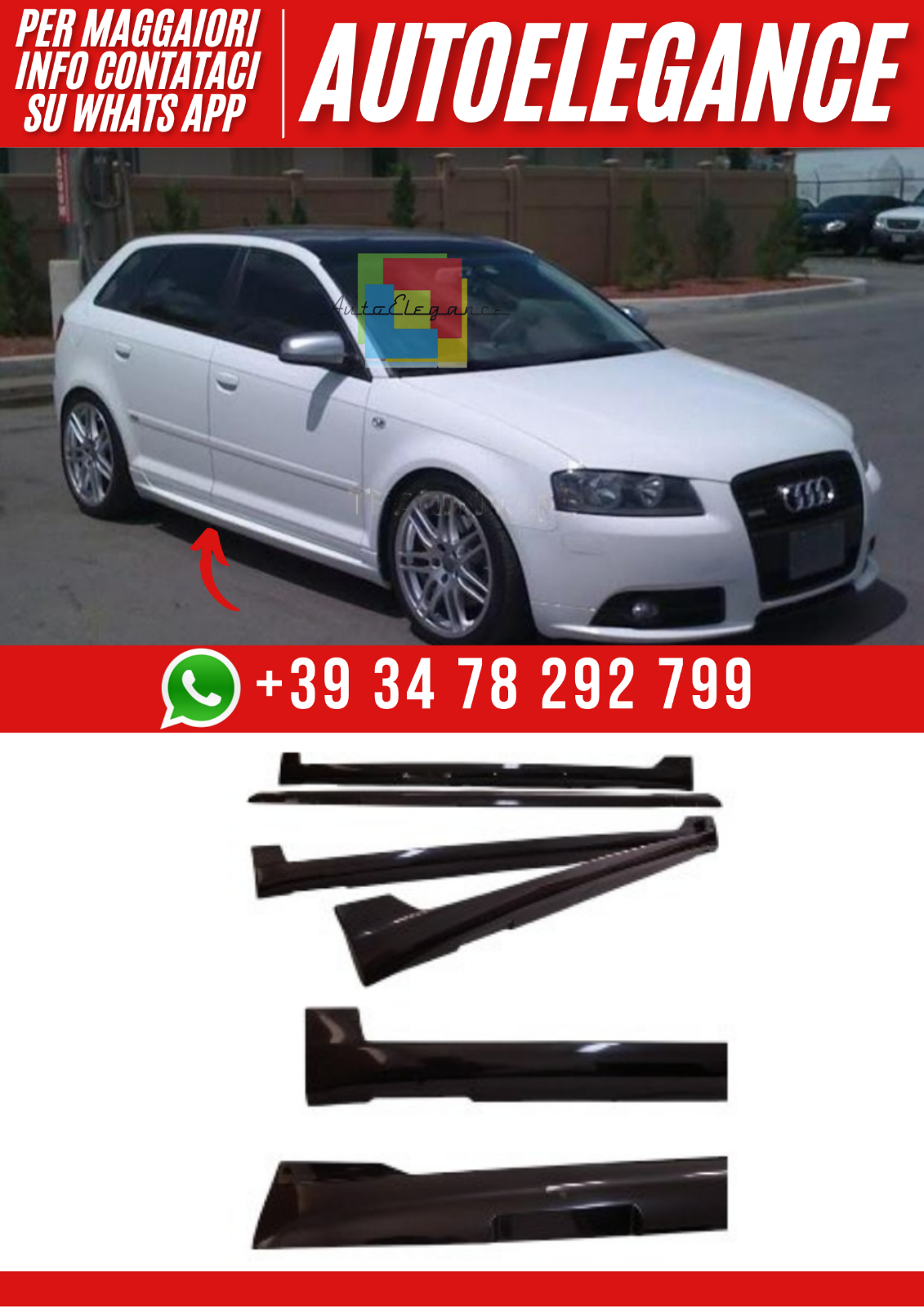 ??Minigonne Laterali Compatibili con Audi A3 8PA 5 Porte 2005&ndash;2012 (ver. 2)??