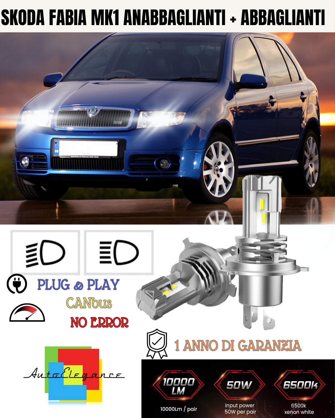 KIT LED H7 PER SKODA FABIA MK1 6000K BIANCO 6000 LUMEN CANBUS ANABBAGLIANTI