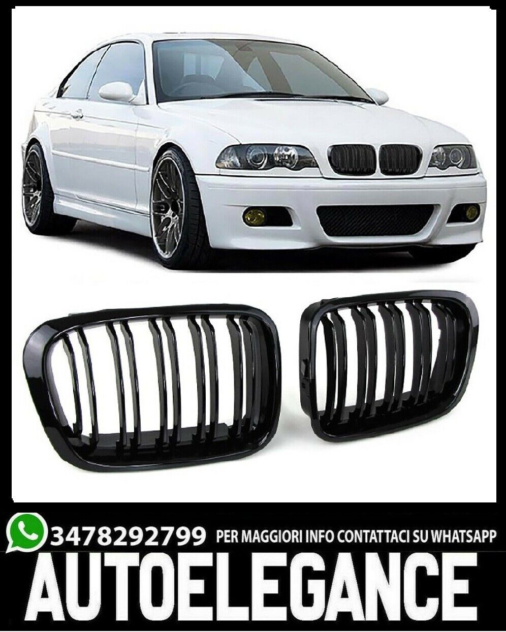 BMW SERIE 3 E46 BERLINA TOURING 98-01 GRIGLIE ANTERIORI NERA DOPPIA FASCIA M