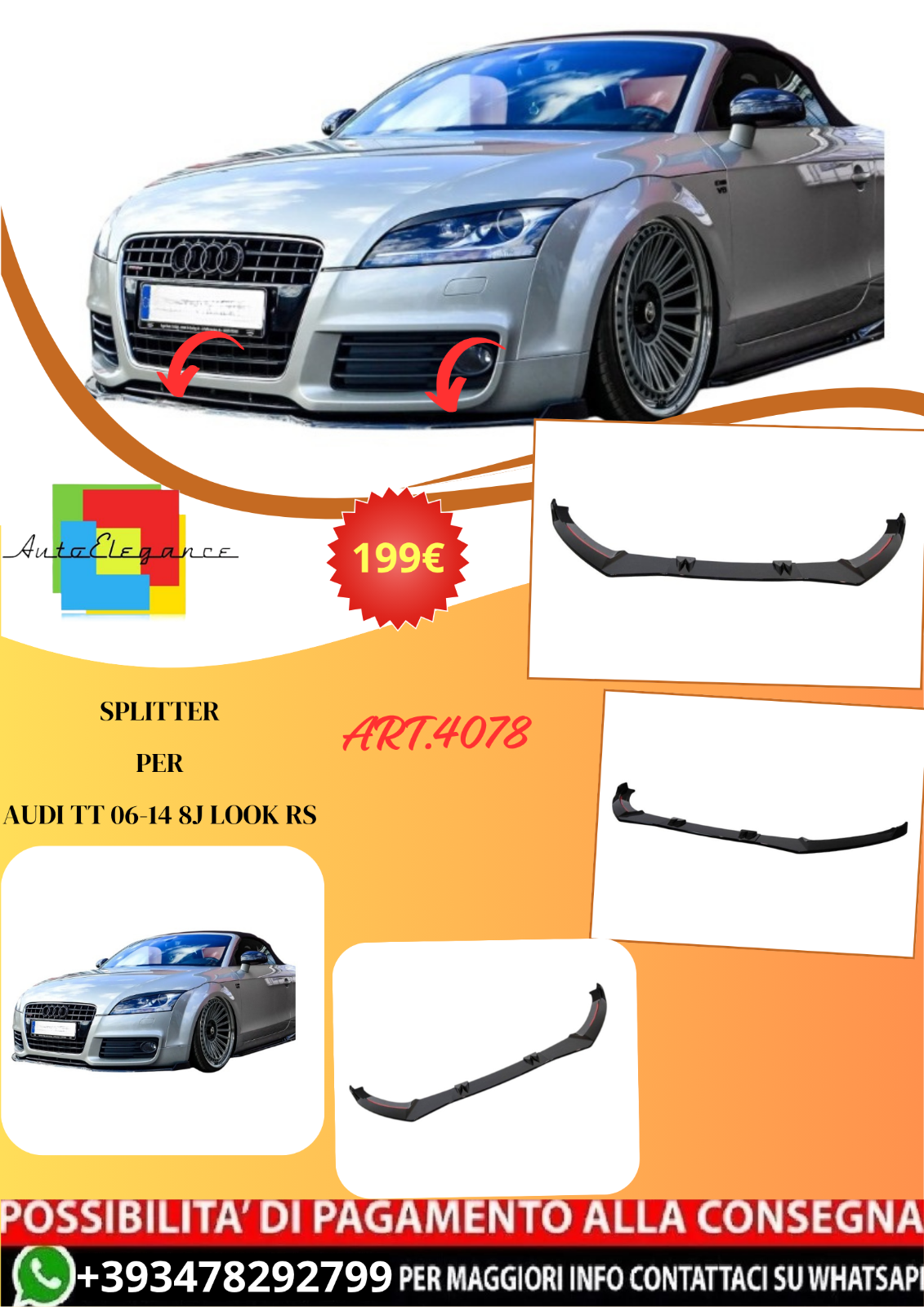 ART.4078 Splitter per Audi TT 06-14 8J RS