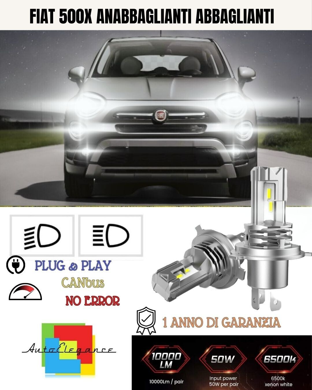 Kit De Faros Full Led Fiat 500X Anabajantes Abajantes 12000Lm